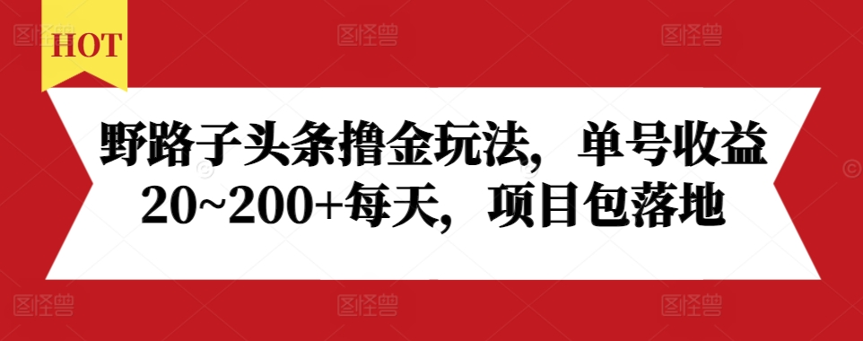 野路子头条撸金玩法，单号收益20~200+每天，项目包落地-第一资源站