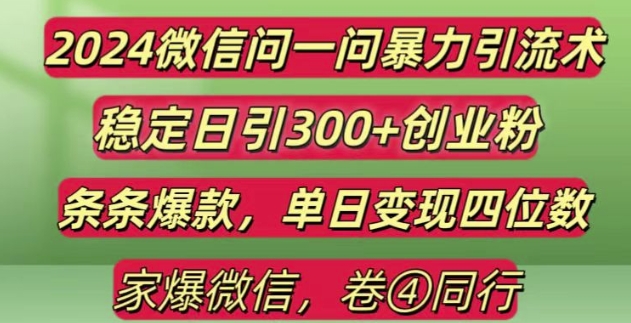 2024最新微信问一问暴力引流300+创业粉,条条爆款单日变现四位数【揭秘】-第一资源站
