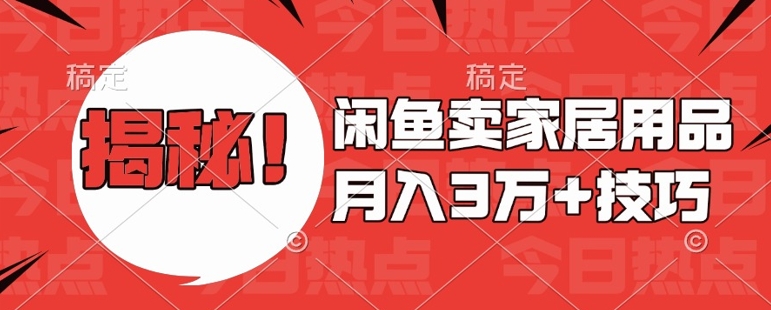 闲鱼卖家居用品月入过W+最新技巧闲鱼最新零基础教学，新手当天上手【揭秘】-第一资源站