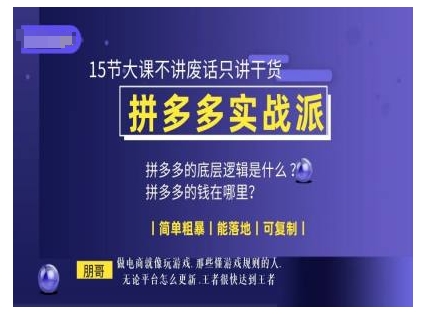 朋哥电商(拼多多实战派)，15节大课不讲废话只讲干货，简单粗暴 能落地 可复制-第一资源站