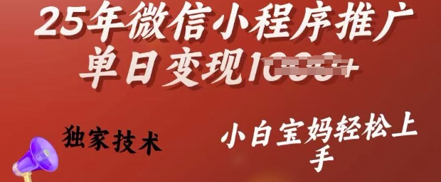 25年微信小程序推广单日变现多张，独家技术，小白宝妈轻松上手【揭秘】-第一资源站