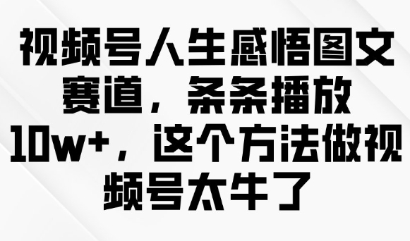 视频号人生感悟图文赛道，条条播放10w+，这个方法做视频号太牛了-第一资源站