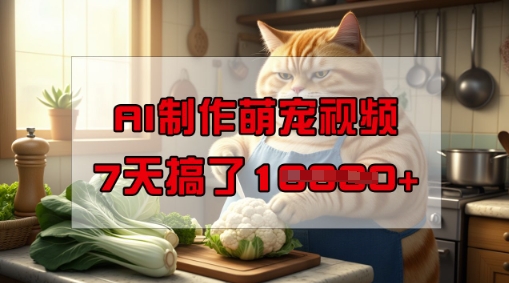 靠AI制作萌宠视频，操作简单门槛低，有手机就行，7天搞了1W-第一资源站